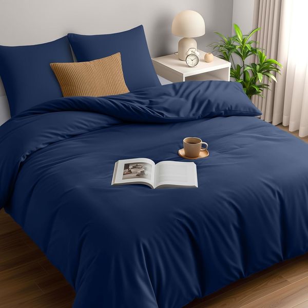 Utopia Bedding Bettwäsche 155x220 - Mikrofaser Bettbezug 155x220 cm + 2 Kissenbezüge 80x80 cm - Marineblau