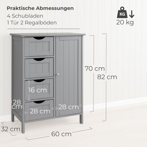 osoltus Badezimmerschrank Beistellschrank Hampton 55x30x82cm grau Bild 2