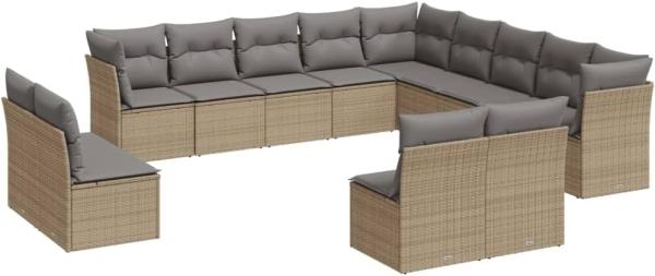 vidaXL 13-tlg. Garten-Sofagarnitur mit Kissen Beige Poly Rattan 3250328