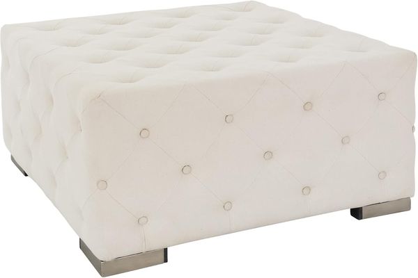 Sitzhocker XXL 90 x 45 x 90 cm Creme aus Leinen mit Metallfüße WOMO-Design