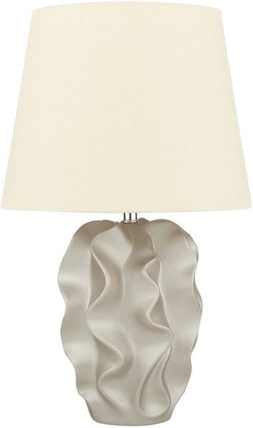 'Allika' Tischlampe Gold Keramik 46 cm Stoffschirm Cremeweiß Wellenform Kabel mit Schalter Moderner Minimalistischer Stil