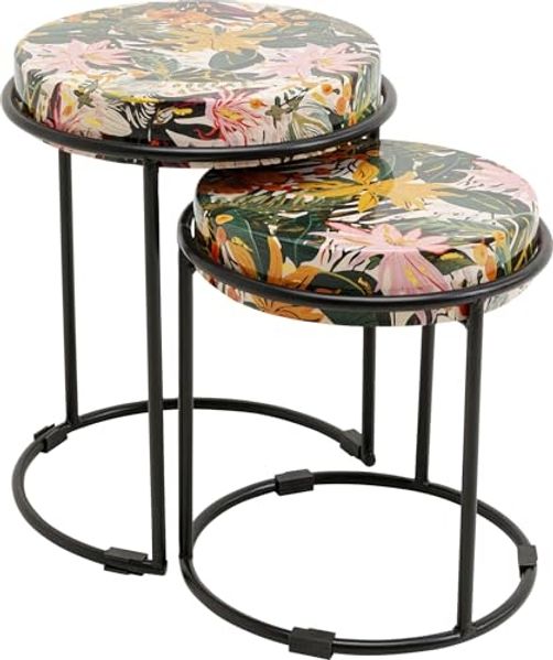 Kare Design Beistelltisch Jungle (2/Set), Mehrfarbig, 35cm Durchmesser, Couchtisch, Nachttisch, Dschungel Motiv, Stahlgestell, Wohnzimmer, Rund