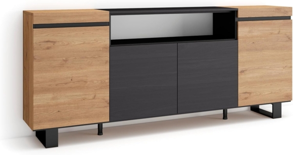 Skraut Home | Sideboard, Highboard | Kommode, Komodenschrank | 200 x 87 x 35 cm | 4 Türen | Industriedesign | Moderner Stil | Eiche Schwarz Bild 1