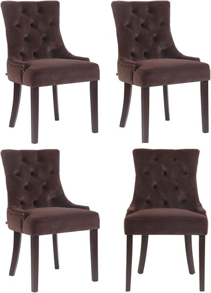 CLP 4er Set Esszimmerstuhl Aberdeen Samt Antikes Design mit Gestell aus Kautschukho,braun antik