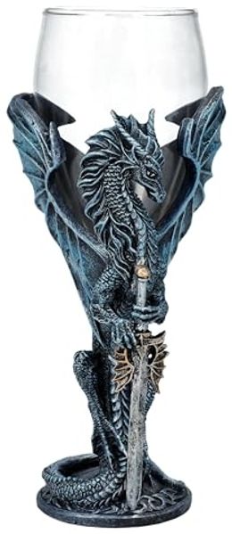 Figuren Shop GmbH Becher Glas Kelch Drache - Sea Blade - Weinkelch Fantasy Drachenfigur Deko, Kunststein (Polyresin), Glas