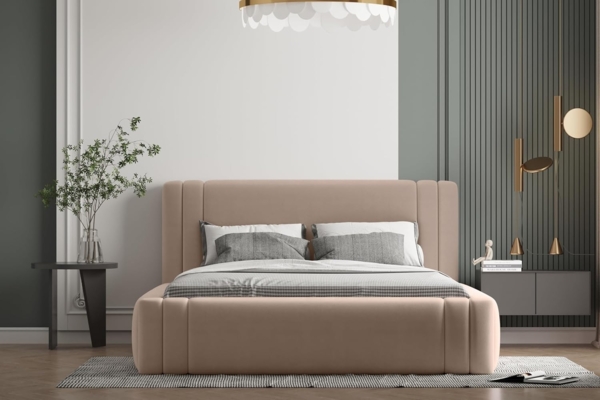 Polsterbett ROLF 180x200 mit Matratze, Bettkasten und Lattenrost. Farbe: VELUTTO 34