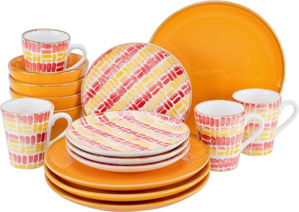 CreaTable 22893 Kombiservice Marbella für 4 Personen, Steingut, orange (1 Set, 16-teilig)