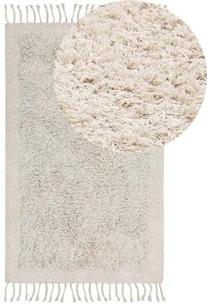 Teppich Baumwolle hellbeige 80 x 150 cm Fransen Shaggy BITLIS