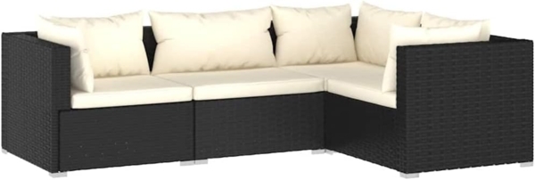 vidaXL 4-tlg. Garten-Lounge-Set mit Kissen Poly Rattan Schwarz 3101671