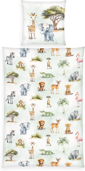 Herding Renforce Kinder Bettwäsche Safari mint 135x200 cm Tiere 4451309050