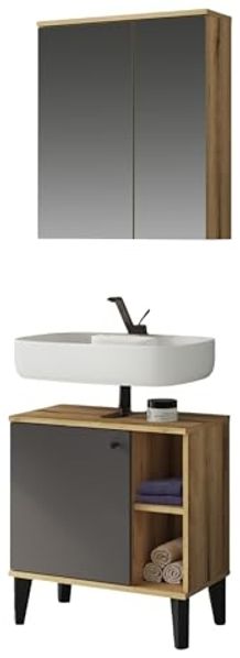 Badmöbel Set 2-teilig Torsby in grau und Eiche 60 cm