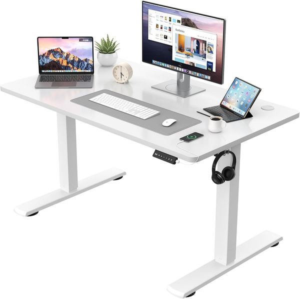 JUMMICO Schreibtisch elektrisch höhenverstellbar mit Memory-Funktion, Weiß, 110x60 cm