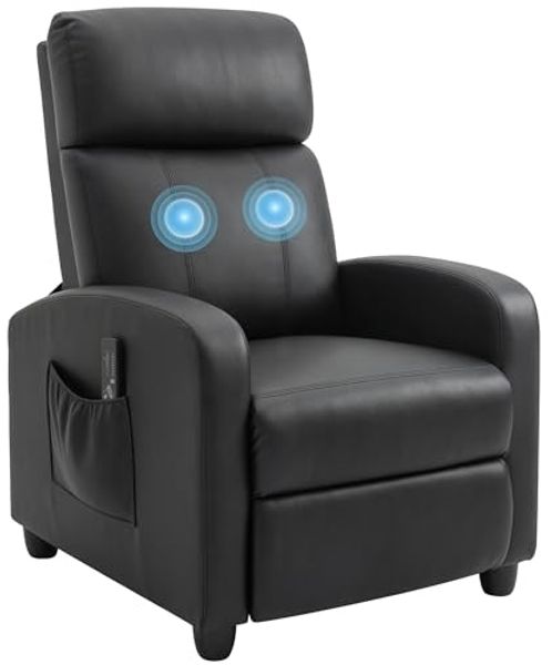 HOMCOM Massagesessel Fernsehsessel mit Massagefunktion Liegefunktion (Massagesessel, 1-St, Relaxsessel), Schwarz 68 x 88 x 98 cm