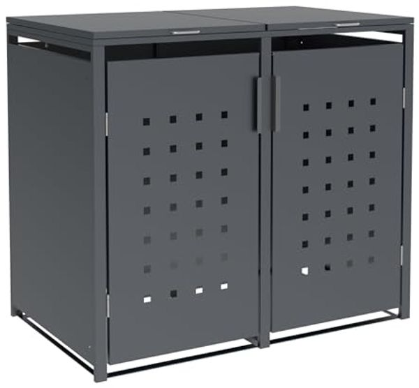 DEGAMO Mülltonnenbox TRIER, Stahl grau, für 2 Tonnen 120 oder 240 Liter