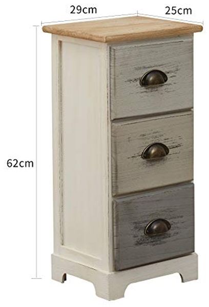 Rebecca Mobili Kommode mit 3 Schubladen, Holzschrank, Weiß Beige Grau, Paulownienholz, im Vintage-Stil, Schlafzimmer Badezimmer – Maße: 62 x 29 x 25 cm (HxLxB) – Art. RE4481 Bild 3