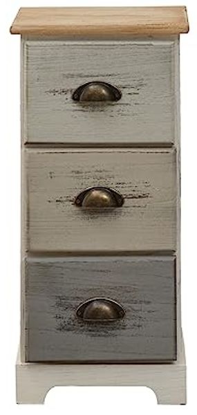 Rebecca Mobili Kommode mit 3 Schubladen, Holzschrank, Weiß Beige Grau, Paulownienholz, im Vintage-Stil, Schlafzimmer Badezimmer – Maße: 62 x 29 x 25 cm (HxLxB) – Art. RE4481