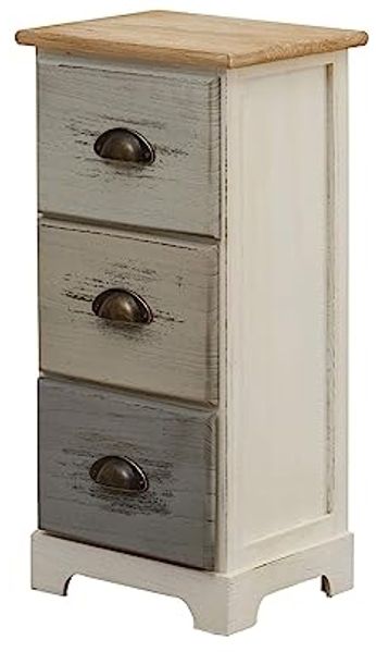 Rebecca Mobili Kommode mit 3 Schubladen, Holzschrank, Weiß Beige Grau, Paulownienholz, im Vintage-Stil, Schlafzimmer Badezimmer – Maße: 62 x 29 x 25 cm (HxLxB) – Art. RE4481 Bild 6