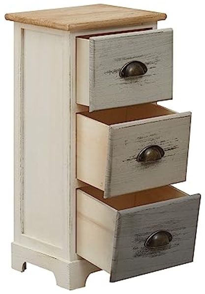 Rebecca Mobili Kommode mit 3 Schubladen, Holzschrank, Weiß Beige Grau, Paulownienholz, im Vintage-Stil, Schlafzimmer Badezimmer – Maße: 62 x 29 x 25 cm (HxLxB) – Art. RE4481 Bild 7