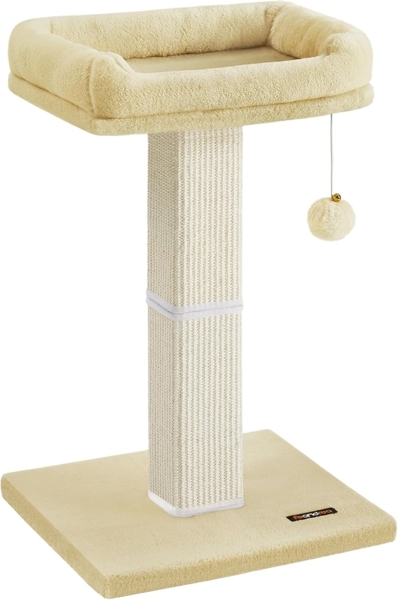 Feandrea Kratzbaum, Katzenbaum mit 40 x 30 cm Plattform aus Plüsch, Kratzstamm, Katzenkratzbaum, 71 cm hoch, Kratzsäule mit geflochtenem Sisal, 45 x 40 cm Sockel, mit Plüschball, beige PCADE022M01