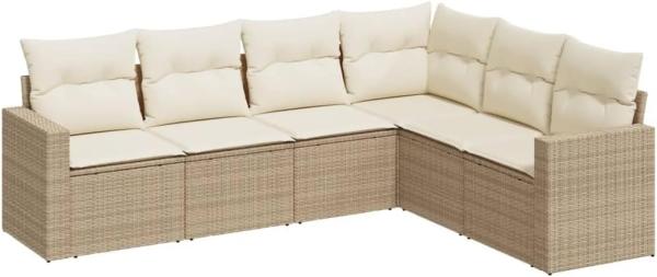 vidaXL 6-tlg. Garten-Sofagarnitur mit Kissen Beige Poly Rattan 3218998