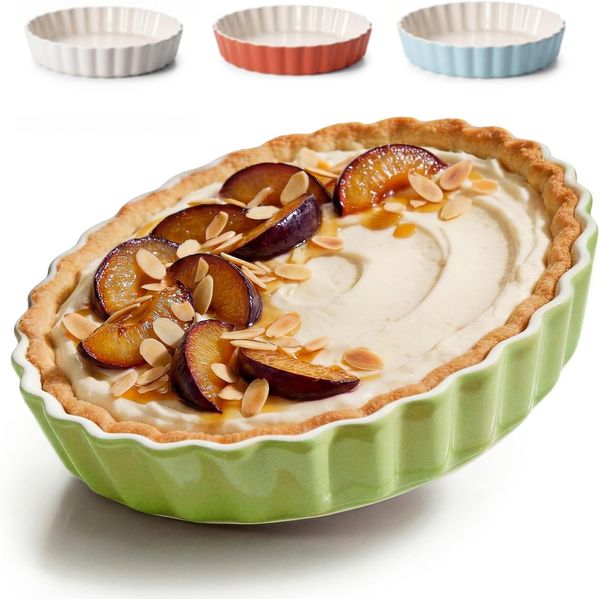 Praknu Auflaufform Tarteform - ø 28cm Hoher Rand - Form für Quiche, Pie, Backform Rund, Porzellan - Keramik, (1-St), Mit Antihaftbeschichtung - Einfach zu Reinigen - Plastikfrei Verpackt