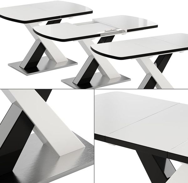 Esstisch Chinto Schwarz/Weiß 120-160 x 80 cm ausziehbar Vicco Bild 6
