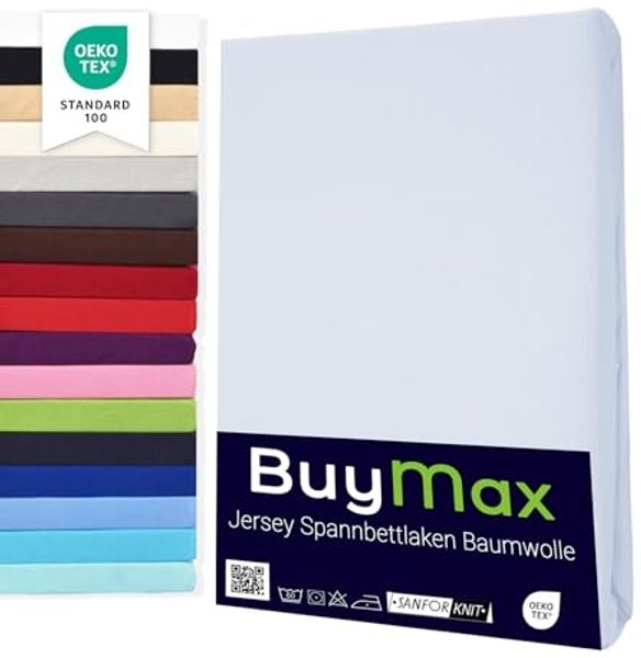 Buymax® Spannbettlaken 60x120 cm Baumwolle 100% Kinderbett Spannbetttuch Baby Bettlaken Jersey, Matratzenhöhe bis 15 cm, Farbe Weiß