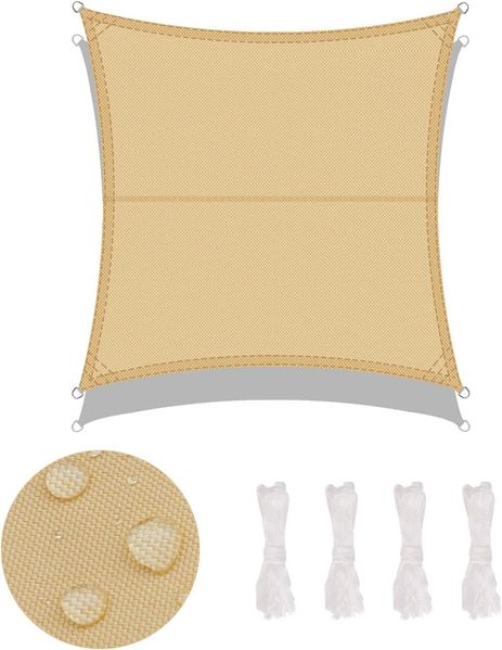 LOVE STORY Sonnensegel Wasserdicht 3x3 m Quadrat PES Polyester Sonnenschutz Windschutz Balkon Terrasse 95% UV-Schut,für Balkon Garten,Sandbeige Bild 2