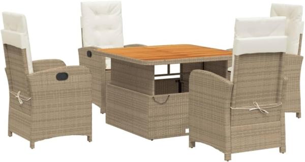 5-tlg. Garten-Essgruppe mit Kissen Beige Poly Rattan