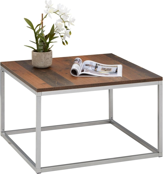 CARO-Möbel Couchtisch Novy Wohnzimmertisch mit elegantem Metallgestell, Beistelltisch in Old Style/grau, 67x67 cm