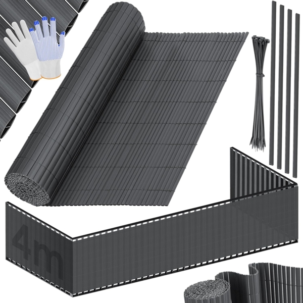KESSER® PVC Sichtschutzmatte Sichtschutzzaun Balkonverkleidung Windschutz verstärkte Lamellen für Garten Balkon & Terrasse Balkonumrandung inkl Kabelbindern, Abdeckung & Handschuhe Schwarz, 80 x 400 cm