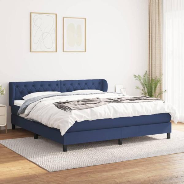 vidaXL Boxspringbett mit Matratze Blau 160x200 cm Stoff 3126499