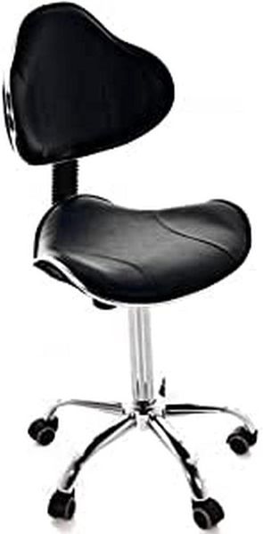 QUIRUMED Ergonomischer Hocker mit Gaslift, Basis mit 5 Rädern, Schwarze Farbe, höhenverstellbar, Struktur aus verchromtem Stahl, Kunstleder, Ästhetik, Physiotherapie, medizinische Zentren, Büro