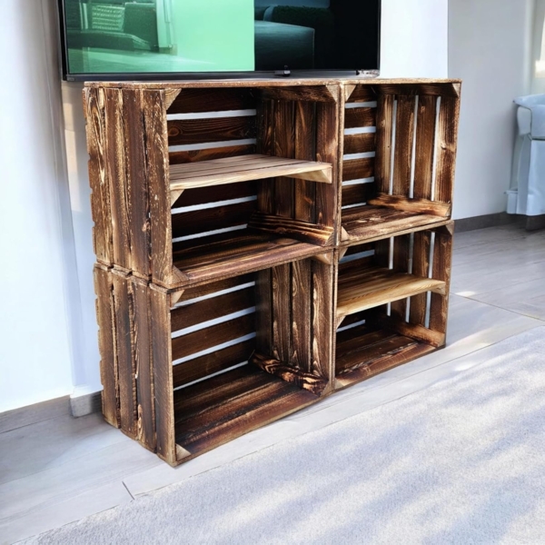 Obstkisten Weinkisten Holzkisten Kisten Geflammt 50 x 40 x 30cm 4er Set Bild 9