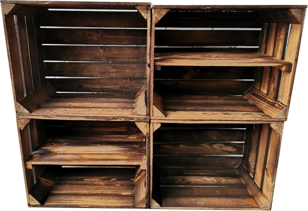 Obstkisten Weinkisten Holzkisten Kisten Geflammt 50 x 40 x 30cm 4er Set Bild 1