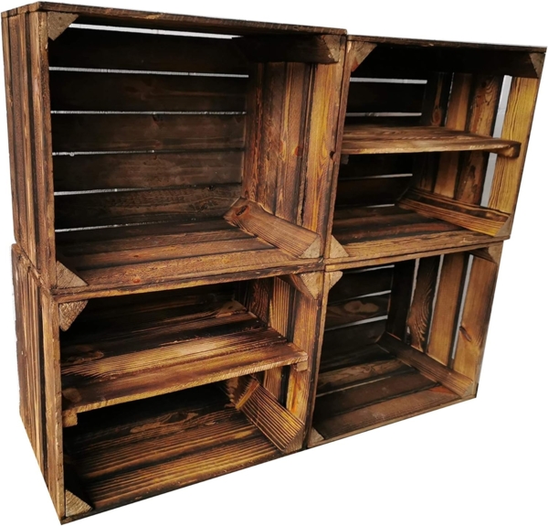 Obstkisten Weinkisten Holzkisten Kisten Geflammt 50 x 40 x 30cm 4er Set Bild 2