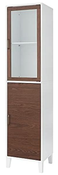 Teamson Home Tyler Holz Badezimmer Leinenturm Boden hoher Schrank Glas Tür 2 Ton weiß/braun EHF-F0009