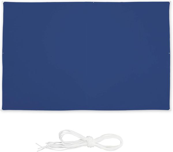 Relaxdays Sonnensegel rechteckig, 2x3 m, wasserabweisend, UV-Schutz, mit Spannseilen, Schattenspender, dunkelblau