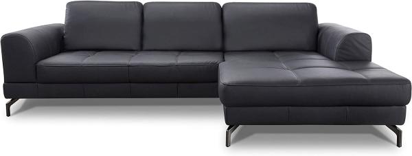 CAVADORE Ledergarnitur Benda / Großes Ecksofa mit XL-Longchair rechts & Federkern / Inkl. Sitztiefenverstellung / 284 x 87 x 175 / Echtleder: schwarz