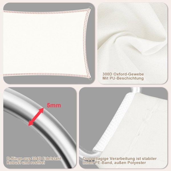 WOLTU Sonnensegel Wasserdicht 5 x 7 x 7 m Dreieckig 95% UV Schutz Segeltuch 200 g/m² Polyester Sonnenschutz Schattenspender für Balkon Terrasse Garten, mit Befestigungsseilen, Creme Bild 3