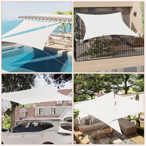 WOLTU Sonnensegel Wasserdicht 5 x 7 x 7 m Dreieckig 95% UV Schutz Segeltuch 200 g/m² Polyester Sonnenschutz Schattenspender für Balkon Terrasse Garten, mit Befestigungsseilen, Creme Bild 6