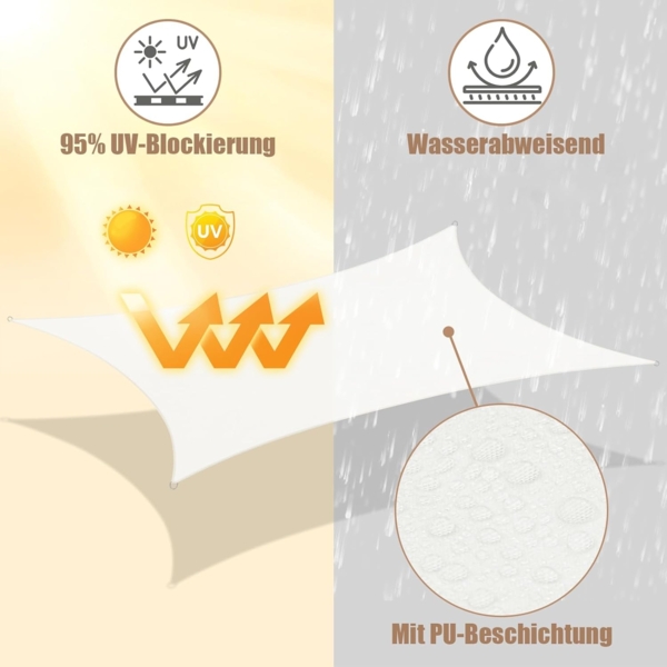 WOLTU Sonnensegel Wasserdicht 5 x 7 x 7 m Dreieckig 95% UV Schutz Segeltuch 200 g/m² Polyester Sonnenschutz Schattenspender für Balkon Terrasse Garten, mit Befestigungsseilen, Creme Bild 2