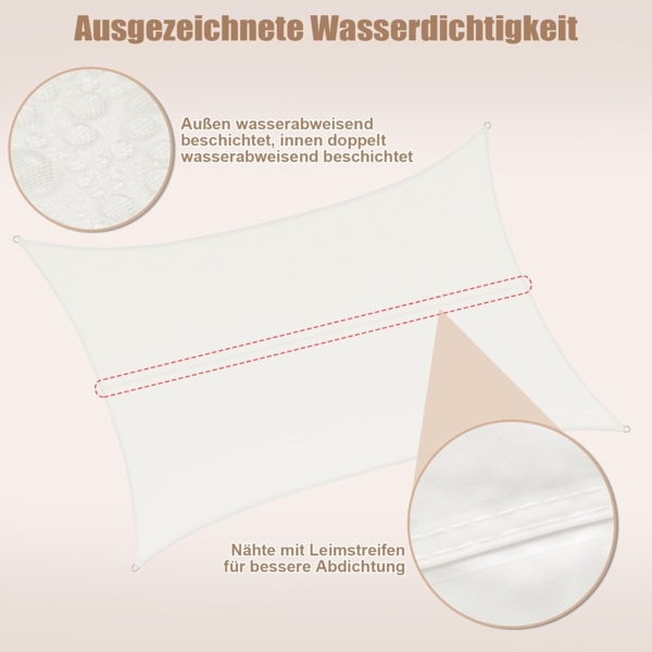 WOLTU Sonnensegel Wasserdicht 5 x 7 x 7 m Dreieckig 95% UV Schutz Segeltuch 200 g/m² Polyester Sonnenschutz Schattenspender für Balkon Terrasse Garten, mit Befestigungsseilen, Creme Bild 4