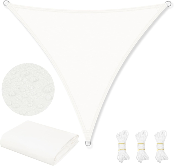 WOLTU Sonnensegel Wasserdicht 5 x 7 x 7 m Dreieckig 95% UV Schutz Segeltuch 200 g/m² Polyester Sonnenschutz Schattenspender für Balkon Terrasse Garten, mit Befestigungsseilen, Creme Bild 1
