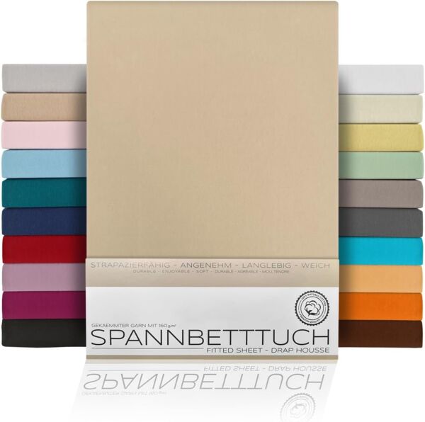 Beautex Spannbettlaken Spannbetttuch Bettlaken aus gekämmter Baumwolle Premium Jersey 160g/m², Jersey, Gummizug: rundum, (1 Stück)