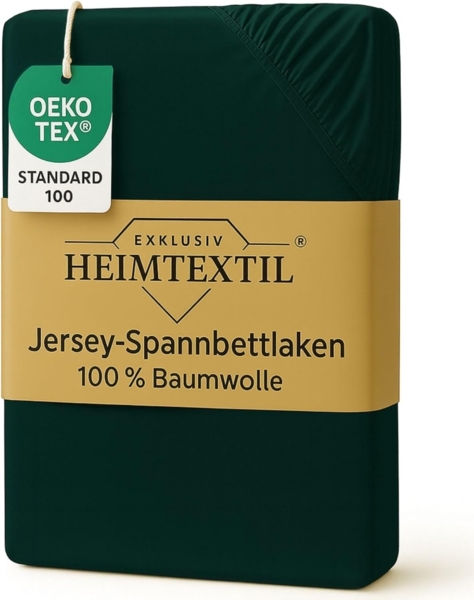 EXKLUSIV HEIMTEXTIL Marke Jersey Spannbettlaken 90 x 200 cm Dunkelgrün 100% Baumwolle Öko - Tex Zertifiziert Bed-Sheet Bettlaken Spannbetttuch Topper Leinentuch