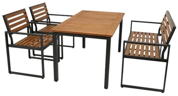 DEGAMO Garten-Essgruppe RAGUSA (1x Bank, 2x Sessel, 1x Tisch), (4-tlg), Metall anthrazit + Akazie, modernes Design