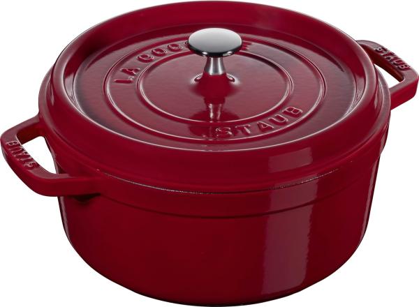 STAUB Gusseisen Bräter/Cocotte, Rund 24 cm, 3,8 L, Aromaregen Funktion, Für alle Herdarten geeignet, Bordeaux