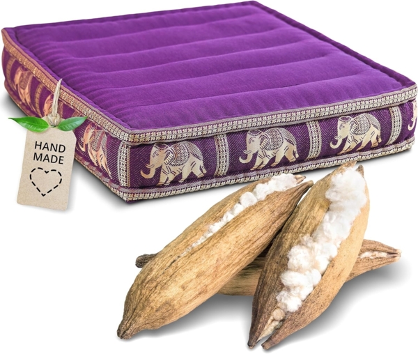 livasia Sitzkissen Bodensitzkissen (Deluxe) vegan und handgefertigt, 50x50x10cm, Kapok