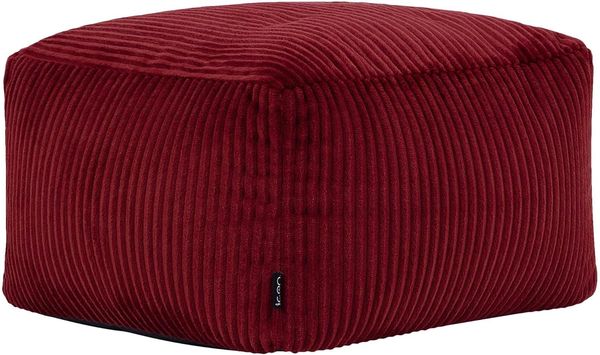 Icon Amara Hocker, Burgund, Flauschiger Cord Stoff, Sitzsack Cord, Sitzpuff Hocker mit Füllung, Fußhocker für das Wohnzimmer, Deko Wohnzimmer